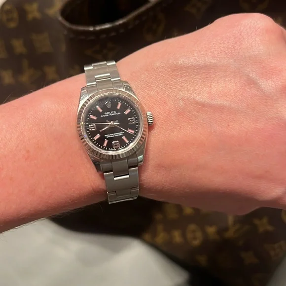 🩷Authentic Rolex Oyster Perpetual Women Watch Stainless Steel Silver Pink Black - Picture 10 of 16